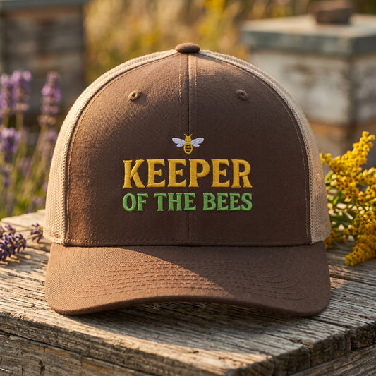 Keeper of the Bees embroidered trucker hat