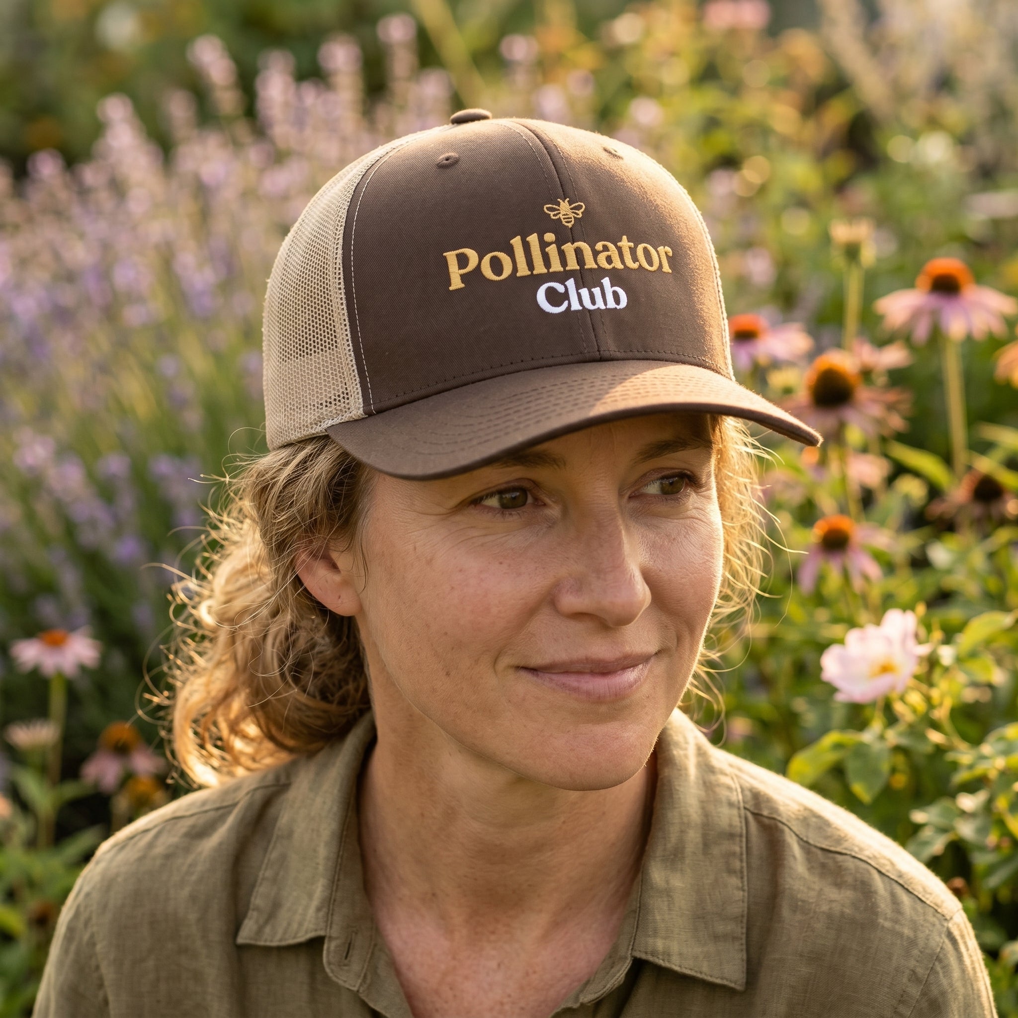 Pollinator Club embroidered trucker hat 
