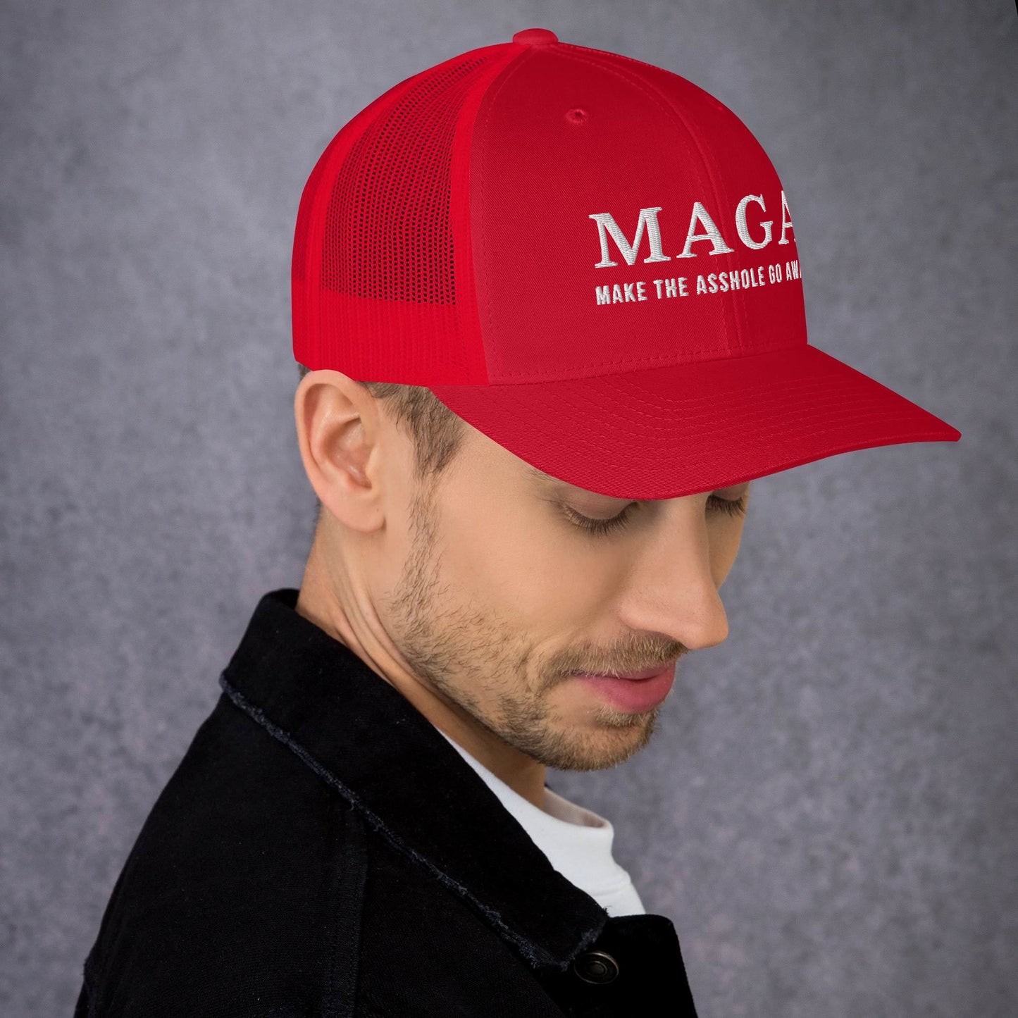 MAGA Make The Asshole Go Away Trucker Cap, Anti Trump Embroidered Ha