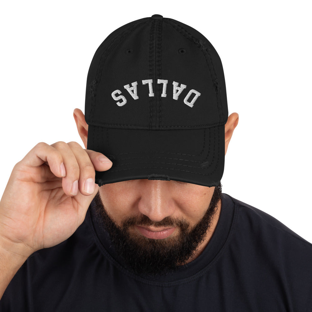 Upside Down Dallas Distressed Dad Hat, Inverted Dallas Embroidered